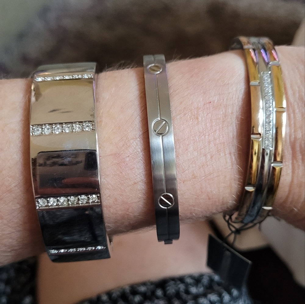3 Stainless Steel silver bracelet set